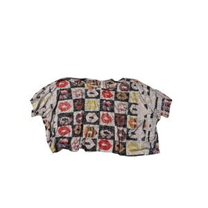 Womens Novelty Print Short Sleeve Boxy T-Shirt Lips Graphic Top